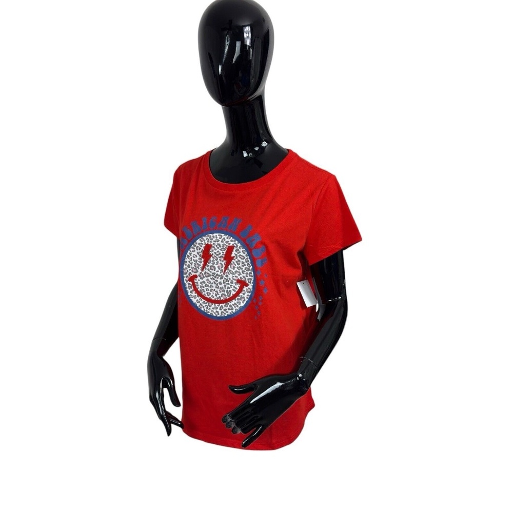 Adiva "American Babe" Smiley Face Lightning Bolt Eye's Women's XL Red T-Shirt